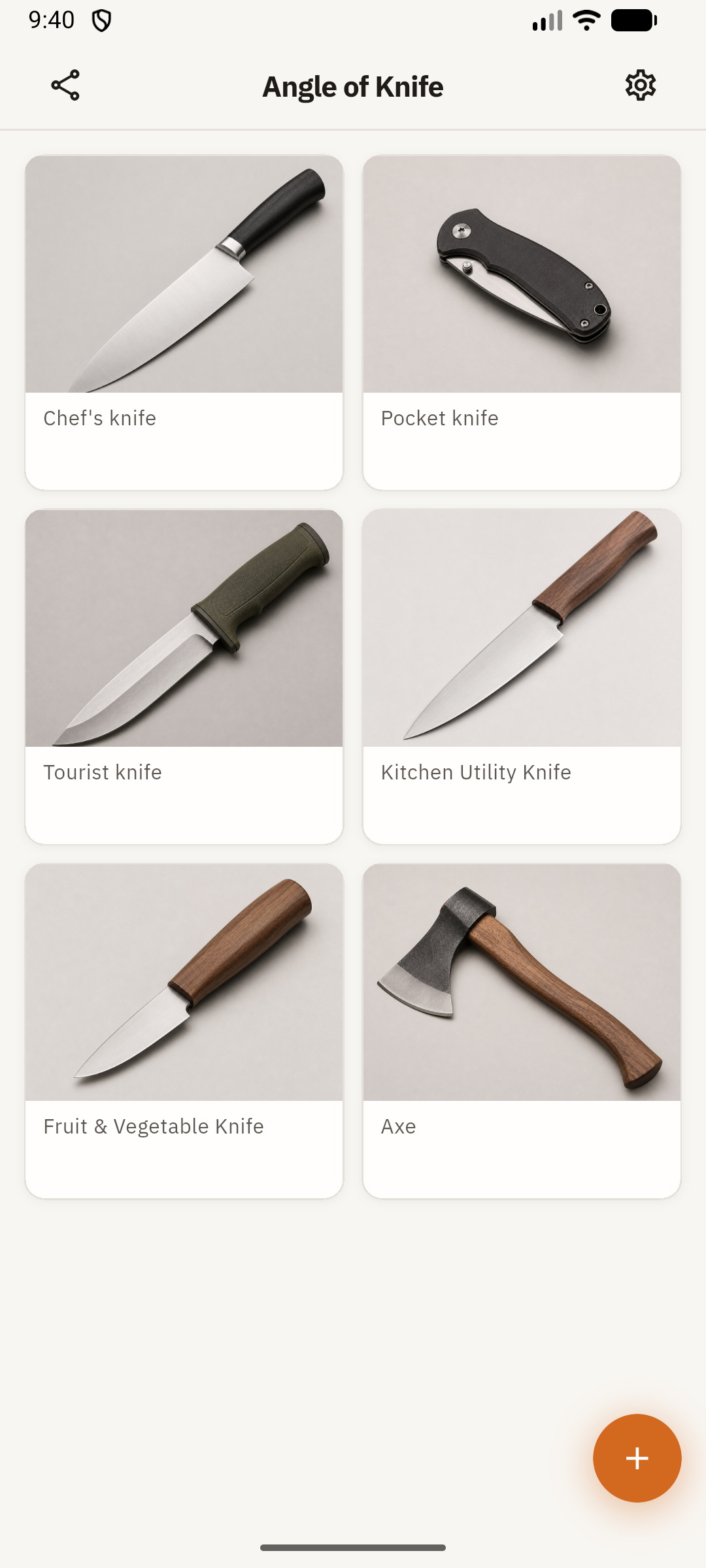 Knives list — chef's knife, pocket knife, axe and more